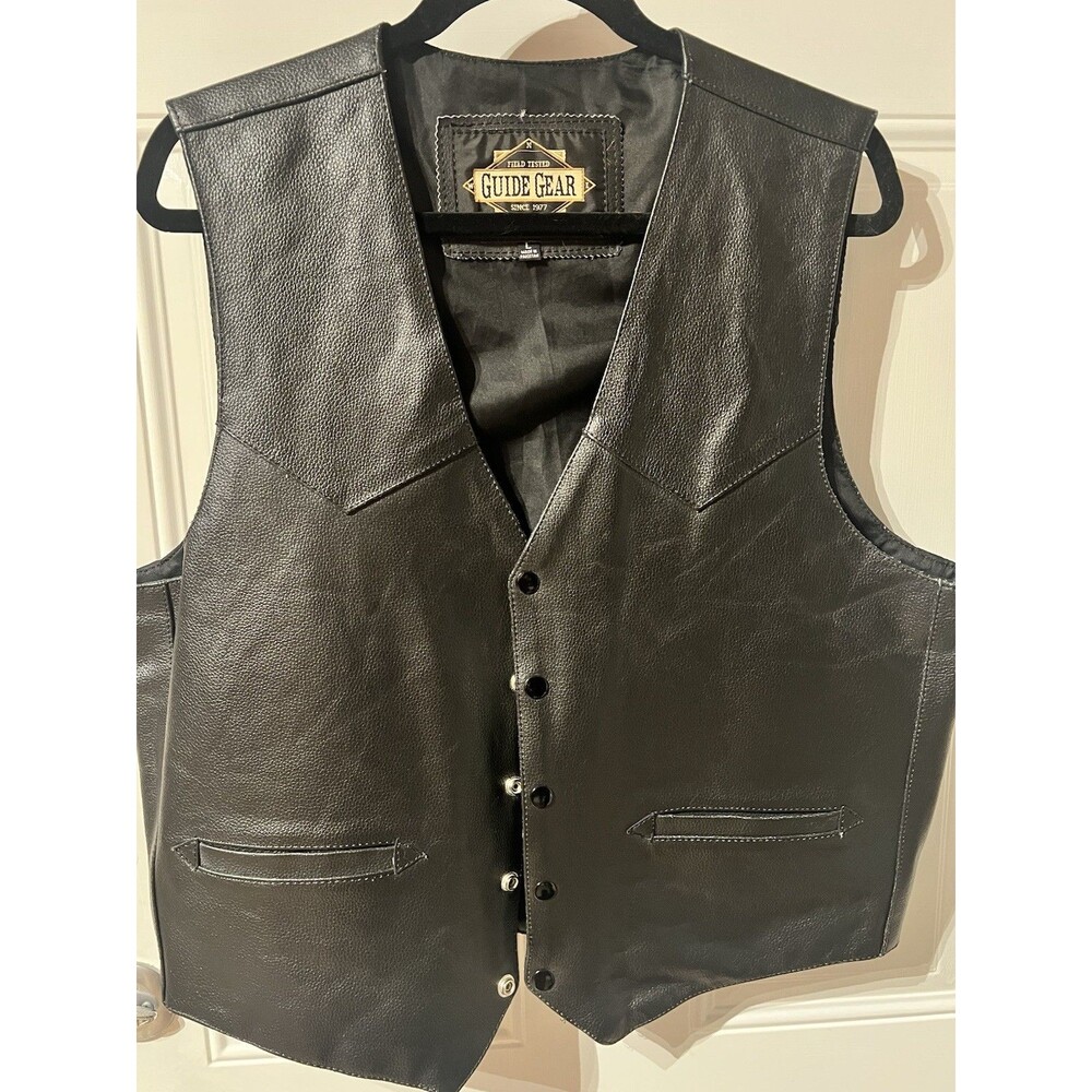 Guide Gear Leather Vest Men’s Sz Large Black Concealed Carry Western Biker Lined